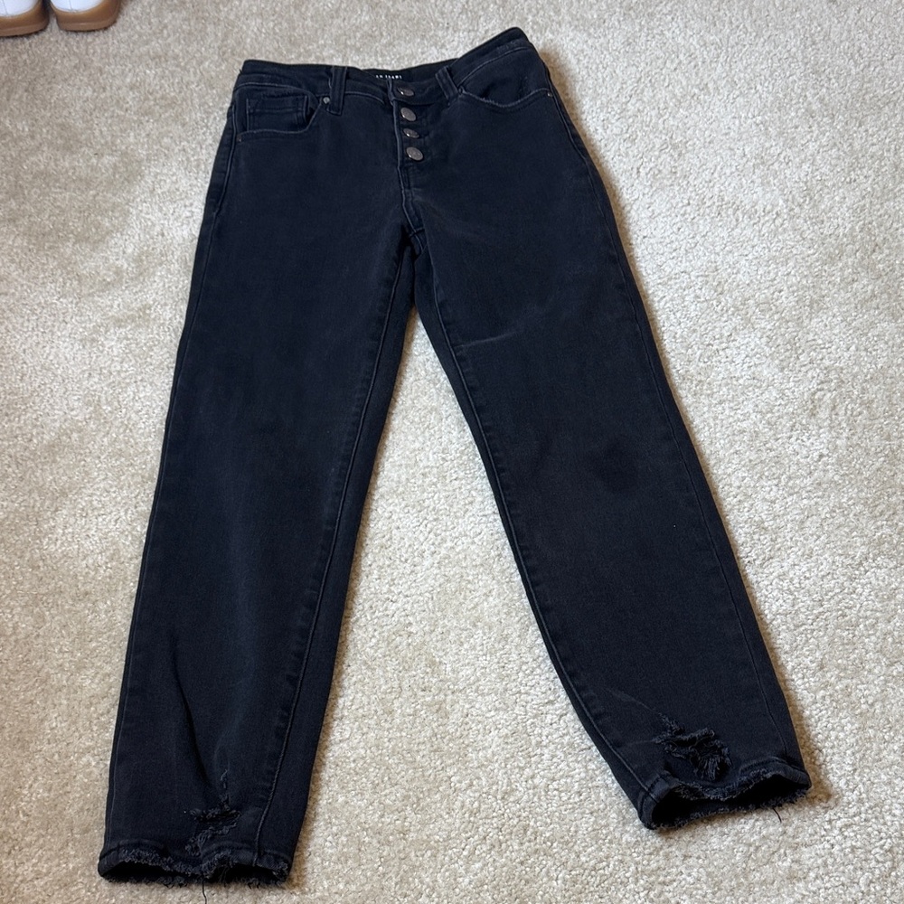 Risen Mid Rise Straight Leg Jeans
